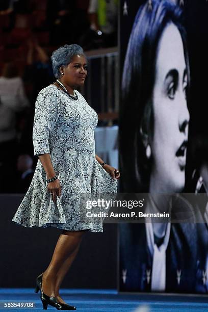 Interim chair of the Democratic National Committee, Donna Brazile walks off stage after delivering remarks on the second day of the Democratic...