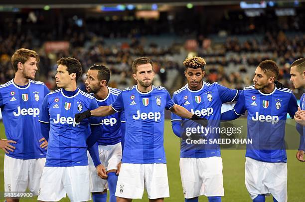 Juventus' midfielder Miralem Pjanic gets ready for to face Tottenham Hotspur with teammates during the International Champions Cup football match...