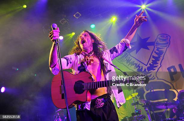 Eugene Hutz of Gogol Bordello performs on stage at KOKO on July 26, 2016 in London, England.