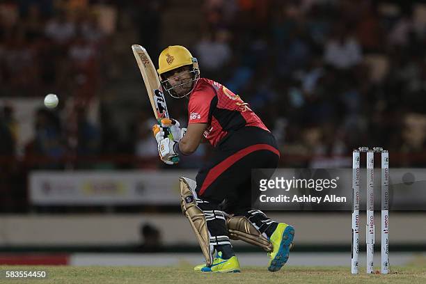 Gros Islet , Saint Lucia - 26 July 2016; Trinbago Knight Riders Umar Akmal during the Hero Caribbean Premier League Match 24 between St Lucia Zouks...
