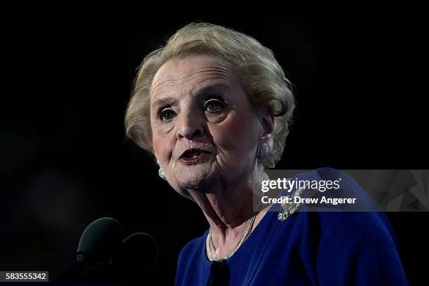 Former secretary of state Madeleine Albright delivers remarks on the second day of the Democratic National Convention at the Wells Fargo Center, July...