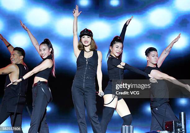 Singer Jolin Tsai performs onstage during the welcome party of 2016 Sichuan International Culture Tourism Festival on July 26, 2016 in Liangshan Yi...