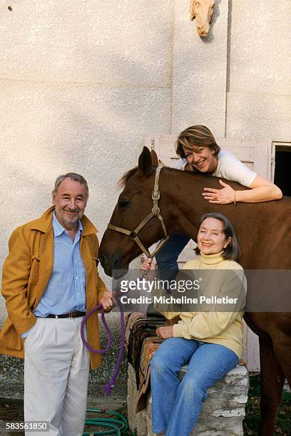 French actor Philippe Noiret with his wife actress Monique Chaumette and their daughter Frédérique Noiret, at their home in Montreal, around...