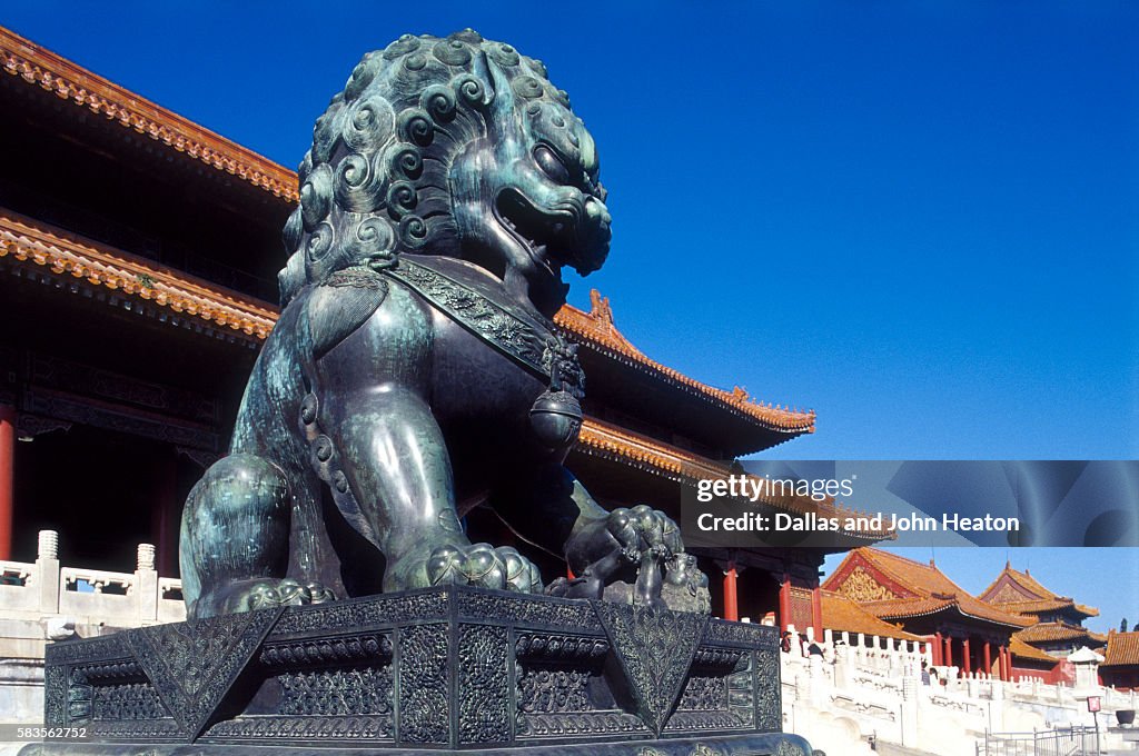Guardian Lion at Forbidden City on Tiananmen Square, Imperial Palace, Beijing, Dongcheng District, China