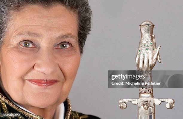 Former State Minister Simone Veil will be entering the "Academie Francaise" on March 18, 2010. She wears a uniform designed by Karl Lagerfeld, on...