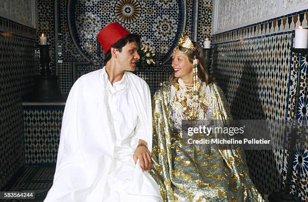 French pop singer Marc Lavoine and Sarah Poniatowski celebrate their wedding in Marrakech, where they take the opportunity to dress up in traditional...