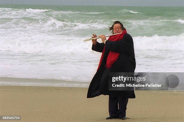 French Comedian Raymond Devos on Beach