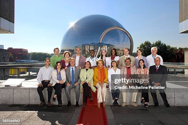 Mrs Liliane Bettencourt poses by the scientists laureates of the Bettencourt Schueller Foundation