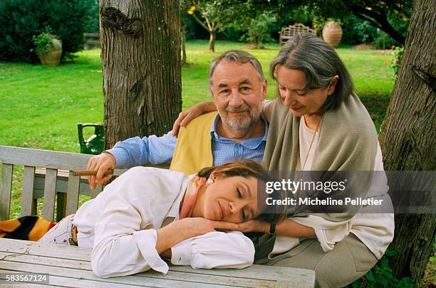 French actor Philippe Noiret with his wife actress Monique Chaumette and their daughter Frédérique Noiret, at their home in Montreal, around...