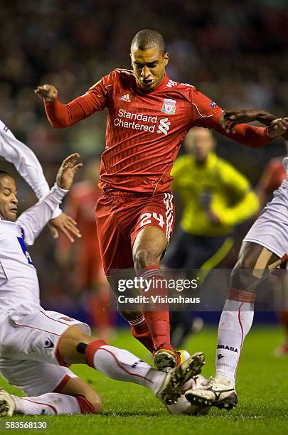 David Ngog of Liverpool during the UEFA Europa League Round of 16, 2nd Leg match between Liverpool and SC Braga at Anfield Stadium in Liverpool, UK....