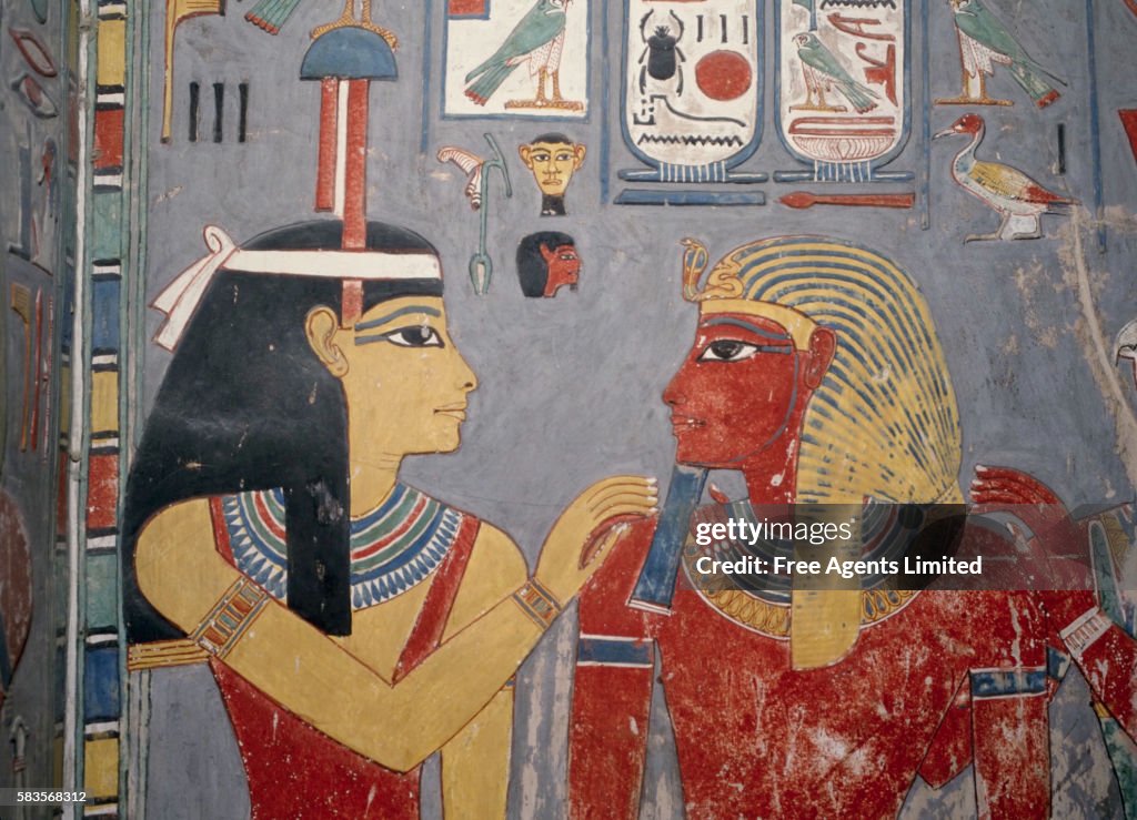 Detail of Mural Painting of Nephthys and Horemheb from the Tomb of Horemheb