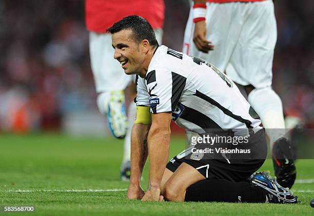 Antonio De Natale of Udinese Calcio during the UEFA Champions League Play-off Round, 1st Leg match between Arsenal and Udinese at the Emirates...