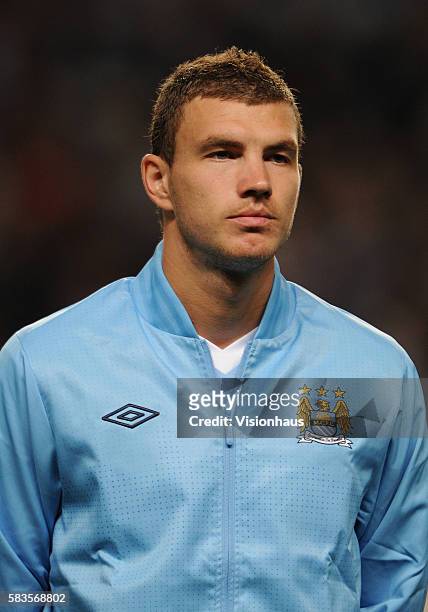 Edin Dzeko of Manchester City during the UEFA Champions League Group A match between Manchester City and SSC Napoli at the Etihad Stadium in...