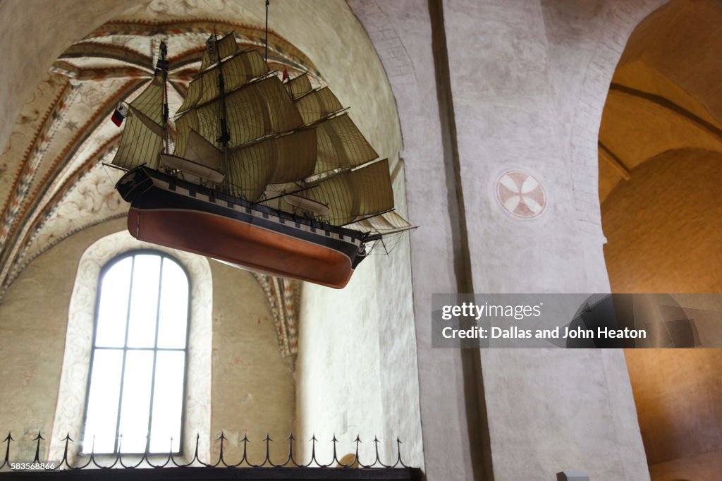 Model of a historic sailing ship in Turku Cathedral