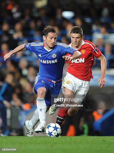 Frank Lampard of Chelsea and Michael Carrick of Manchester United during the UEFA Champions League Quarter Final match between Chelsea and Manchester...