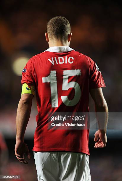 Nemanja Vidic of Manchester United during the UEFA Champions League Quarter Final, 1st leg League match between Chelsea and Manchester United at...