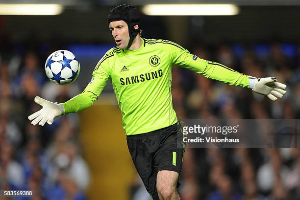Goalkeeper Petr Cech of Chelsea during the UEFA Champions League Quarter Final match between Chelsea and Manchester United at Stamford Bridge in...