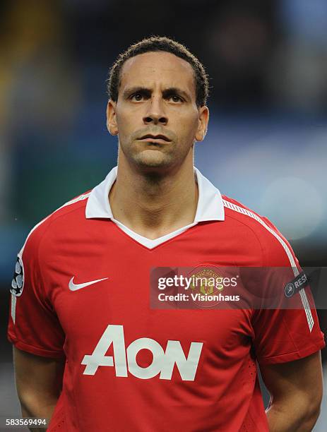 Rio Ferdinand of Manchester United during the UEFA Champions League Quarter Final match between Chelsea and Manchester United at Stamford Bridge in...