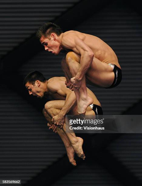 David Boudia and Nick McCrory of USA in action during the FINA/Midea Diving World Series at Ponds Forge ISL in Sheffield UK. Photo: Gary Prior.