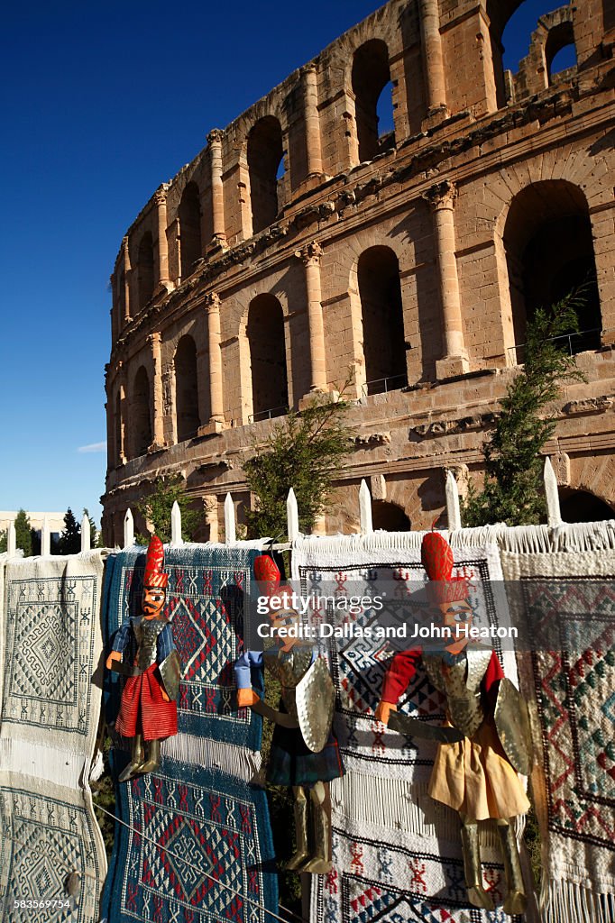 Africa, Tunisia, El Djem, Ancient Thysdrus, Roman Ruins, Colosseum, Amphitheatre, Warrior Dolls