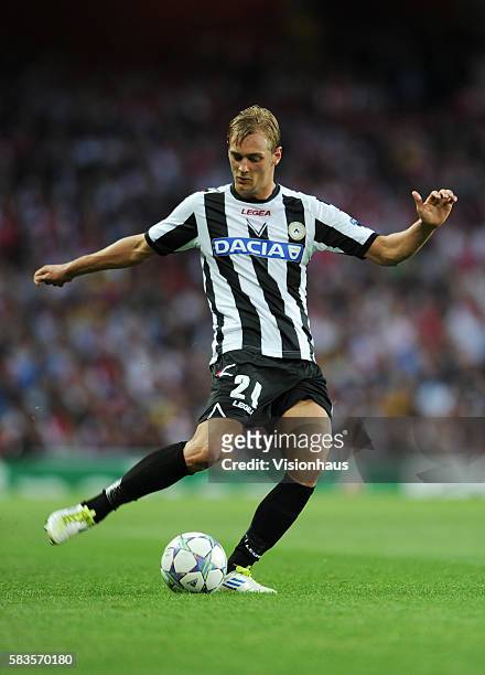 Joel Ekstrand of Udinese Calcio during the UEFA Champions League Play-off Round, 1st Leg match between Arsenal and Udinese at the Emirates Stadium in...