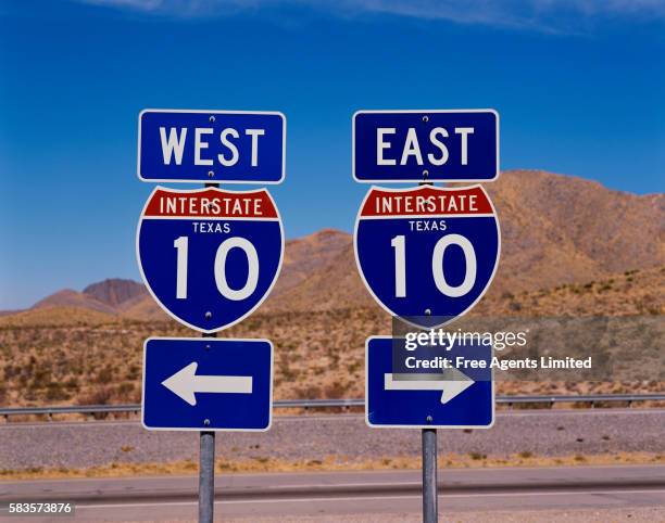 signs for interstate highway 10 - interstate 10 stock pictures, royalty-free photos & images