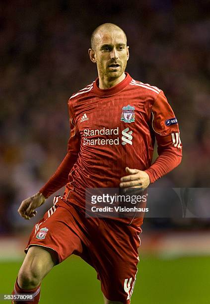 Raul Meireles of Liverpool during the UEFA Europa League Round of 16, 2nd Leg match between Liverpool and SC Braga at Anfield Stadium in Liverpool,...