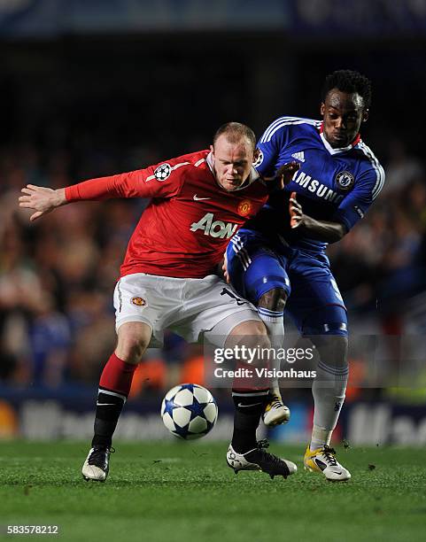 Wayne Rooney of Manchester United and Michael Essien of Chelsea in action during the UEFA Champions League Quarter Final, 1st leg League match...