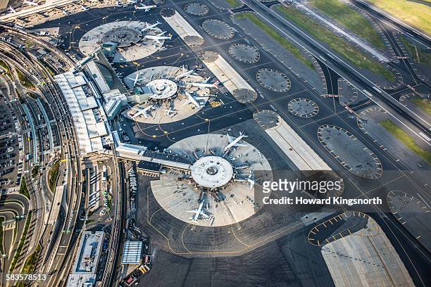 aerial view of airport - airport aerial imagens e fotografias de stock