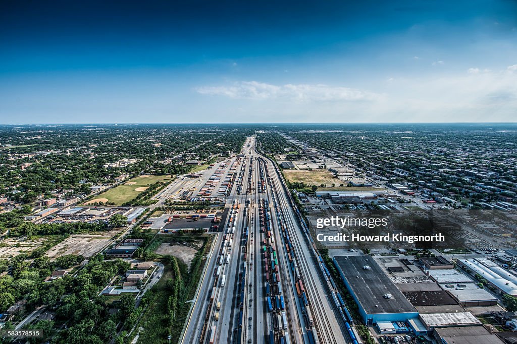 Railway shunting yard, aerial view