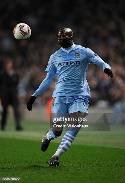 Mario Balotelli of Manchester City during the UEFA Europa League round of 16 match between Manchester City and Sporting Lisbon at the Etihad Staium...