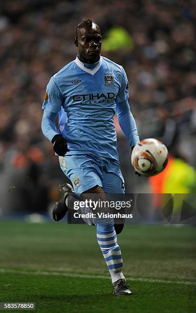 Mario Balotelli of Manchester City during the UEFA Europa League round of 16 match between Manchester City and Sporting Lisbon at the Etihad Staium...