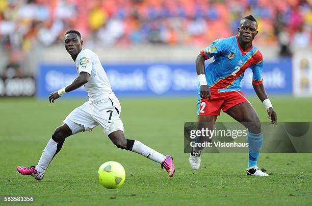 Atsu Twasam Christian of Ghana and Djo Issama Mpeko of DR Congo during the 2013 African Cup of Nations Group B match between Ghana and DR Congo at...