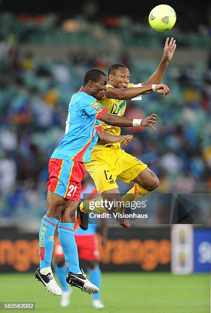 Gabriel Zakuani of DR Congo and Seydou Keita of Mali during the 2013 African Cup of Nations Group B match between Democratic Republic of Congo and...