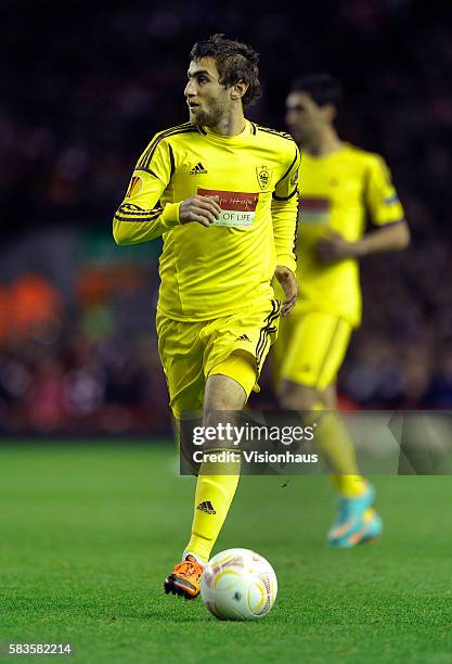 Kamil Agalarov of FC Anji Makhachkala in action during the UEFA Europa League Group A match between Liverpool and FC Anji Makhachkala at Anfield in...