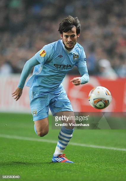 David Silva of Manchester City during the UEFA Europa League Round of 16 match between Manchester City and Sporting Lisbon at the Etihad Stadium in...