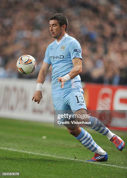 Aleksandar Kolarov of Manchester City during the UEFA Europa League Round of 16 match between Manchester City and Sporting Lisbon at the Etihad...