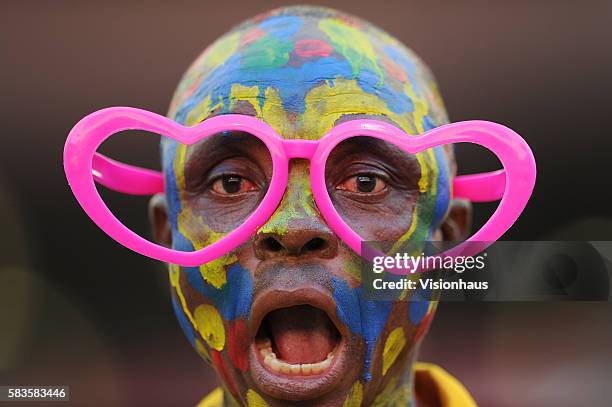 Colourful DR Congo fans during the 2013 African Cup of Nations Group B match between Ghana and DR Congo at the Nelson Mandela Bay Stadium in Port...