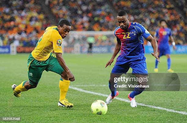 Thuso Phala of South Africa and David Silva of Cape Verde during the 2013 African Cup of Nations Group A match between South Africa and Cape Verde at...