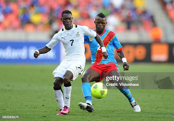 Atsu Twasam Christian of Ghana and Djo Issama Mpeko of DR Congo during the 2013 African Cup of Nations Group B match between Ghana and DR Congo at...