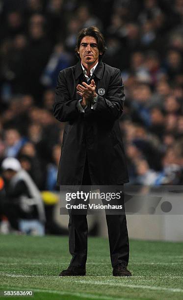 Sporting Lisbon coach Ricardo Manuel Da Silva Sa Pinto during the UEFA Europa League round of 16 match between Manchester City and Sporting Lisbon at...