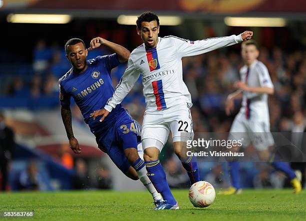 Mohamed Salah of FC Basel and Ryan Bertrand of Chelsea in action during the UEFA Europa League Semi Final, Second Leg match between Chelsea and Basel...