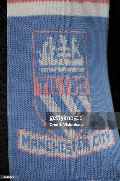 Manchester City scarf during the UEFA Europa League round of 16 match between Manchester City and Sporting Lisbon at the Etihad Staium in Manchester,...