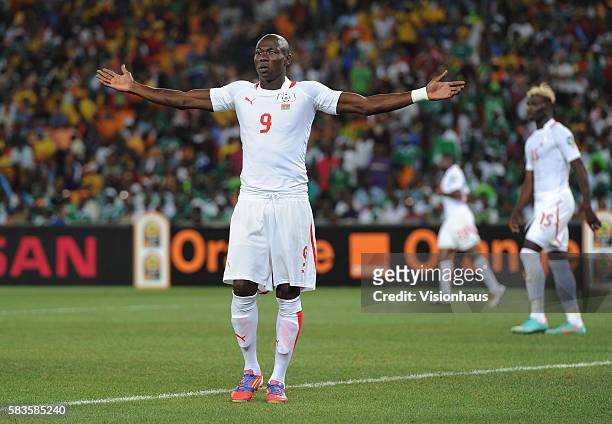 Moumouni Dagano of Burkina Faso during the 2013 African Cup of Nations Final match between Nigeria and Burkina Faso at the National Stadium in...
