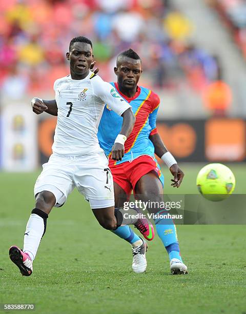 Atsu Twasam Christian of Ghana and Djo Issama Mpeko of DR Congo during the 2013 African Cup of Nations Group B match between Ghana and DR Congo at...