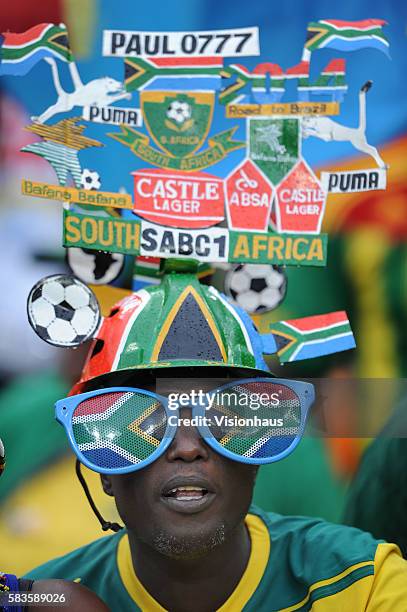 Colourful South Africa fans during the 2013 African Cup of Nations Group A match between South Africa and Cape Verde at the Soccer City Stadium in...