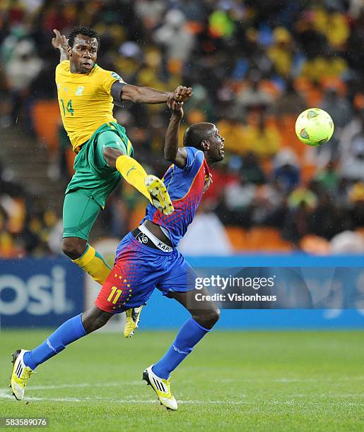 Sandile Khumalo Bongani of South Africa and Julio Tavares of Cape Verde during the 2013 African Cup of Nations Group A match between South Africa and...