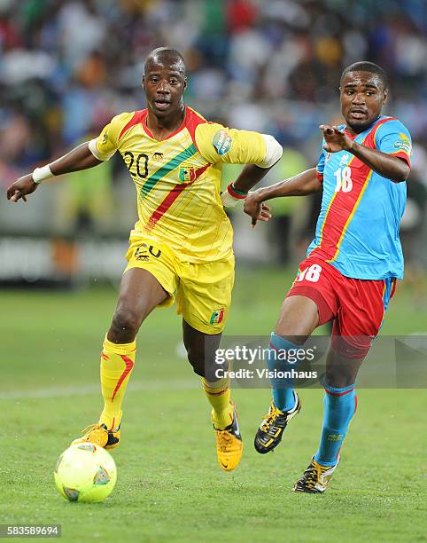 Cedric Makiadi of DR Congo and Samba Diakite of Mali during the 2013 African Cup of Nations Group B match between Democratic Republic of Congo and...