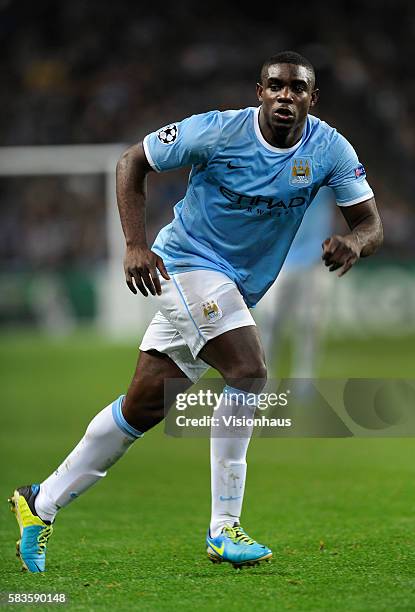 Micah Richards of Manchester City in action during the UEFA Champions League Group D match between Manchester City and Bayern Munich at the Etihad...