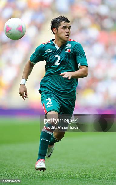 Israel Jimenez of Mexico in action during the Mens Soccer Final between Brazil and Mexico as part of the 2012 London Olympic Summer Games at Wembley...